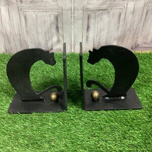Metal Vintage Cat Bookends Stylized Deco Black and Brass